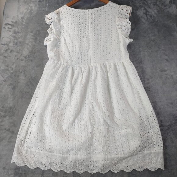 Unbranded Women's XS White Summer Romper Eyelet Lace Scallop Hem‎ Ruffle Sleeves - Picture 2 of 12
